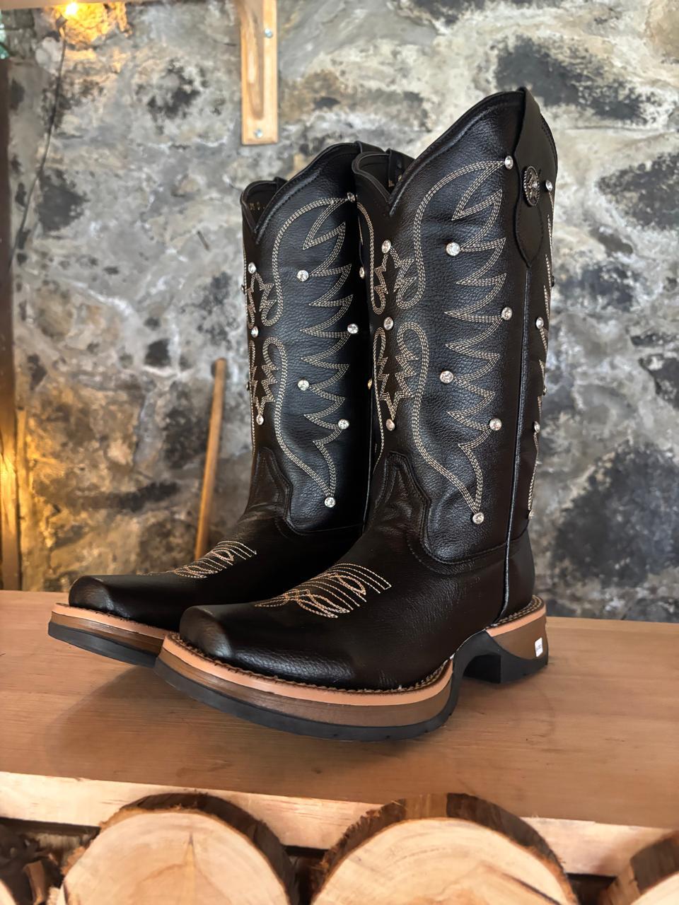 Botas Dama Negra con Brillos 100% Piel Bovino