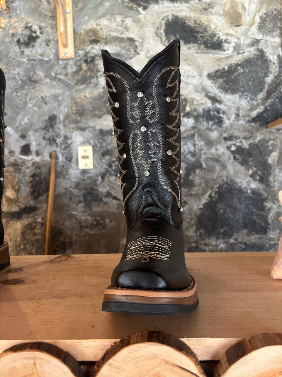 Botas Dama Negra con Brillos 100% Piel Bovino